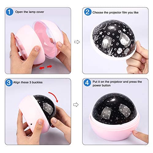 Swhily Baby Light Projector, Star Moon and Ocean Wave Sensory Projector Rotating Lights, Rechargeable Sensory Lights for Girls Boys (Pink) — view 5