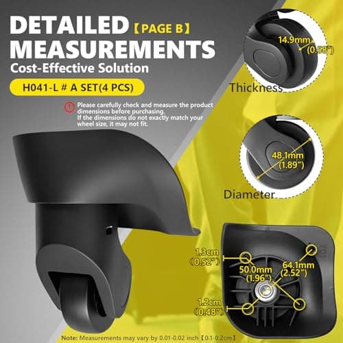 Luggage Wheels Replacement for Suitcase, Replacement Wheel for Suitcase Repair, 360° Rotating Luggage Spinner Wheel with 4 Mounting Holes H041 (H041-L-4) — view 3