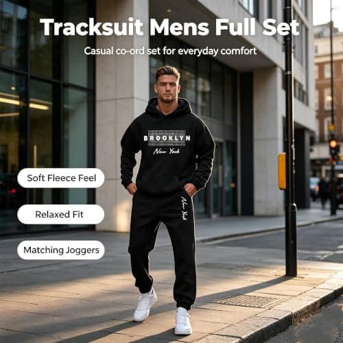 Mens Big and Tall Tracksuit Set Bottom Full Zip Hooded Top Joggers Trouser Casual Fleece Gym Suit Loungewear for Travel Matching Sherpa Hoodie and Sweatpants Holiday Clothes (Blue, XXXL) — view 2
