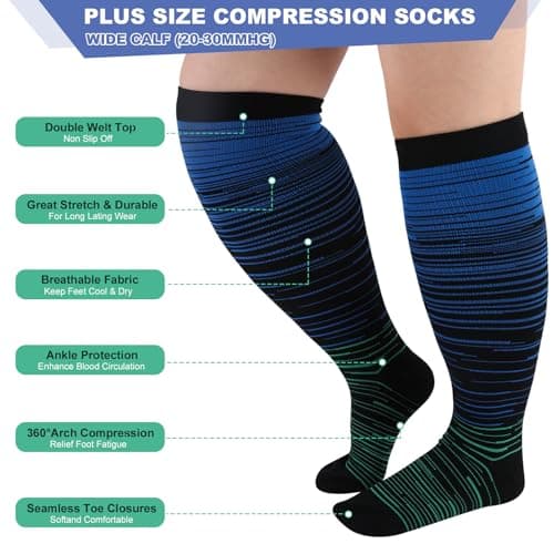 Zuimei 4 Pairs Plus Size 20-30 mmHg Compression Socks for Women Men — view 3