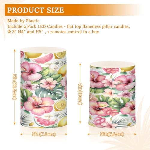 xigua Flameless Candles, Hibiscus Lemons and Corals Flickering LED Candles,2 Pack Battery Operated Candle with 18-Key Remote or Wedding, Table, Halloween, Christmas Decor — view 3