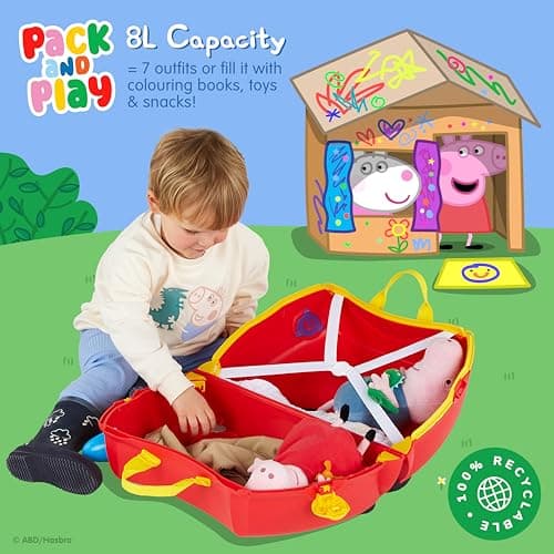 Trunki x Peppa Pig Ride-On Kids Suitcase - Carry-on Approved Kids Luggage, 18L Kids Travel Bag, Kids Suitcases on Wheels for Girls and Boys, Lightweight Cabin Hand Luggage with Tow Strap — view 4