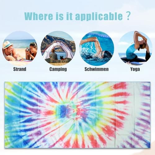 TMEOG Microfibre Beach Towels 180x80cm Extra Large Sand Free Beach Towel for Adults Compact Thin Travel Towel Women Men Lightweight Swim Pool Yoga Towel with Bag(Colorful Tie-Dye) — view 6