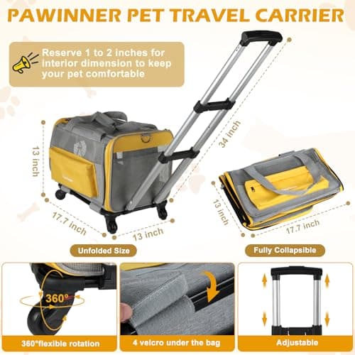 Pawinner Pet Carrier with Wheels for Cats and Dogs Airline Approved — view 4