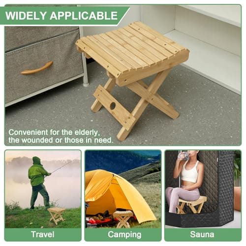 Bamboo Folding Stool,for Portable Sauna Box Arc Shape Design Foldable Sauna Chair Multipurpose Strong Load Bearing Stool for Home Outdoor Camping Fishing Beach — view 3