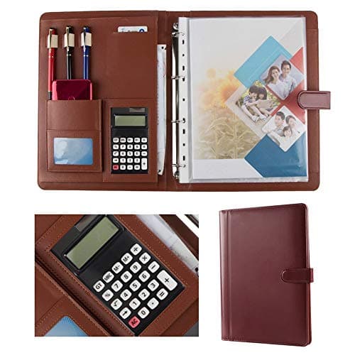 IUokLU Conference Folder PU Business Case Leather Business Group Briefcase Folder Calculator and Writing Pad Business Document Bag (Maroon 334x245mm)