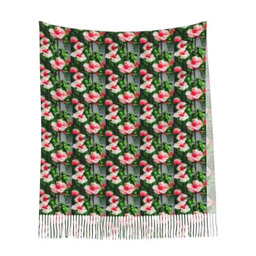 Hibiscus Flowers Print Elegant Fringe Scarf Shawl Wrap For Women Winter Fall Spring Travel Accessory Gift — view 6