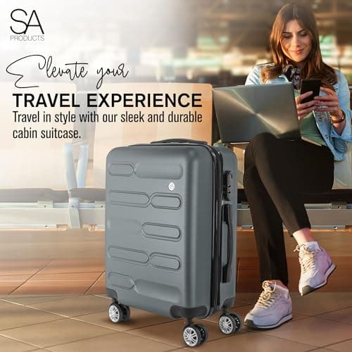 SA Products Cabin Suitcase - 34L Carry On Hard Shell Bag - 55x40x20 - Grey — view 4