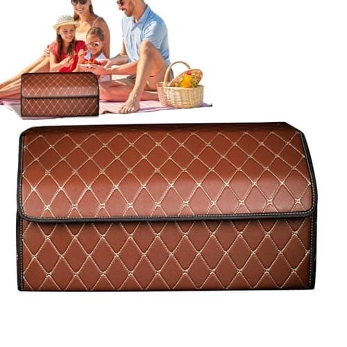 Trunk Car Organizer - Water Resistant Faux Leather Trunk Storage Organizer with Cover | Road Trip Supplies Car Storage Bin, Multipurpose Foldable Trunk Storage Container for SUV Sedan