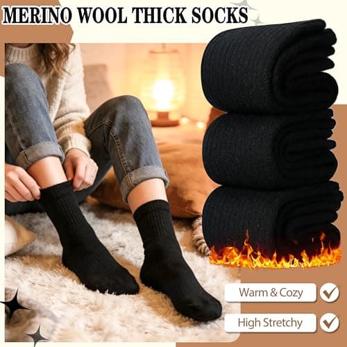PROETRADE Merino Wool Thermal Socks for Womens Walking Winter Warm Thick Cosy Gift Stocking Fillers Women Boot Crew Comfy Ladies Hiking Work Socks 5 Pack (Black) — view 2