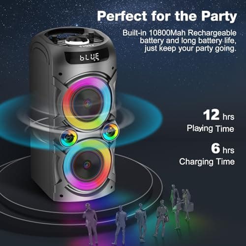 Portable Bluetooth Speaker 100W Big Powerful Wireless Boombox TWS Pairing Loud Stereo Sound Deep Bass Large Party Speakers with Subwoofer LED Lights for Outdoor Home Camping — view 4
