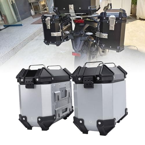 Oreilet Pair Motorcycle Side Case, Aluminium Alloy Motorbike Hard Side Saddlebag Box with Safety Lock and Handle, Motorcycle Storage Carrier Case Luggage Panniers (Silver) — view 5