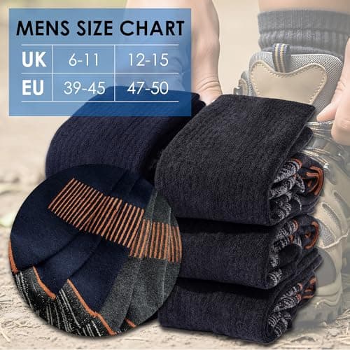 The Essentials Wardrobe 6PK Mens Thermal/Outdoor Socks - UK 6-11/EU 39-45 - Black — view 6