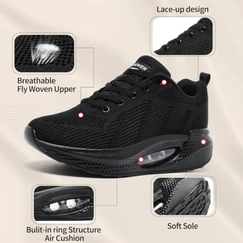 Womens Walking Trainers Orthopedic Walking Shoes Air Cushion Lightweight Walking Shoes Breathable Running Sneakers Rocker Sole Shoes Non Slip Sports Shoes Womens Gym Training Shoes Black — view 5