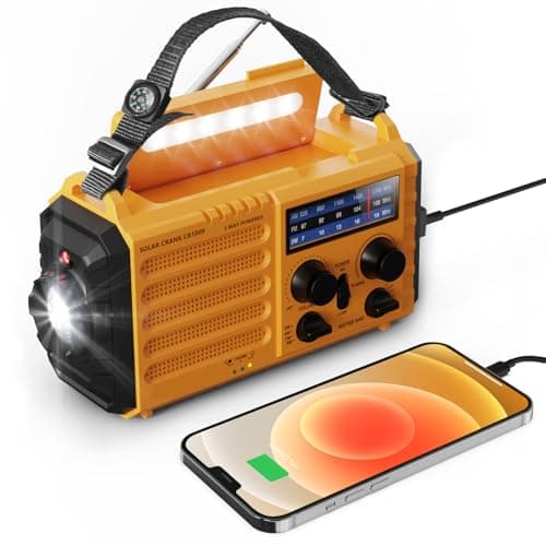 Mesqool Wind Up Radio Solar Powered, 5000mAh Emergency Hand Crank AM FM Radio with Flashlight, Reading Lamp, USB Phone Charger, SOS Alarm and Compass