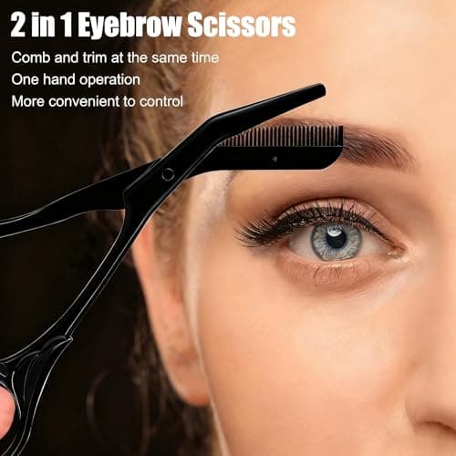 Black Stainless Steel Eyebrow Scissors for Women, Professional Non-Slip Finger Grips Eyebrow Scissors, Eyebrow Trimmer with Comb for Women Men, Suitable for Home, Travel and Salon Use — view 4