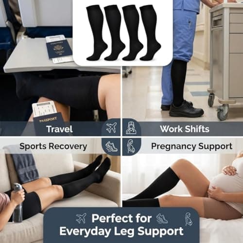 Compression Flight Socks for Men & Women Graduated 10mmHg Support Anti-Swelling Travel Socks for Flights, Work & Daily Wear Boost Circulation, Reduce Fatigue & Prevent DVT Sizes 8–13 (XXL Black) — view 6