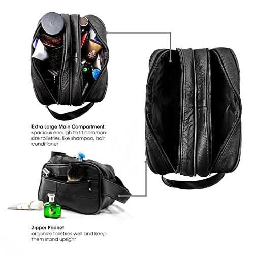 Men's Genuine Leather Toiletry Bag, Travel Toiletry Bag, Shaving Bag, Bathroom Bag, Makeup Organizer, Gift for Men and Women, Black, Classic — view 2