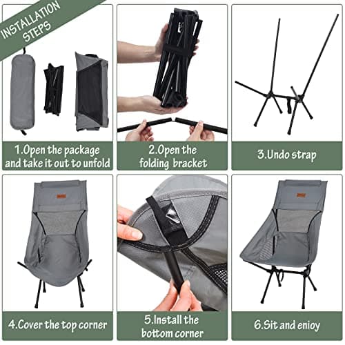 Rainberg Ultra Lightweight High Back Camping Chair, Folding Chair, Camping Chairs for Adults, Foldable Garden Outdoor Picnic BBQ Chairs. (Pack of 2, Grey) — view 5