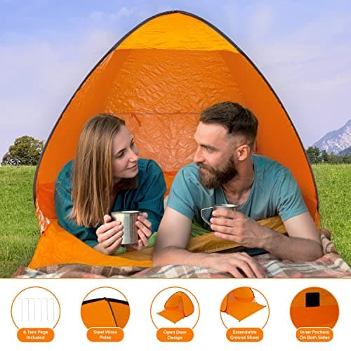 Milestone Camping 18889 Pop Up Beach Tent With Extendable Ground Sheet / UV50+ Protection/Water Resistant/Portable Carry Bag Included / 2 Security Pockets / 110cm x 150cm x 165cm — view 3