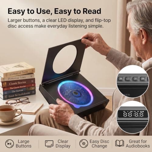 Gueray Y-03 CD Player Portable: CD Players for Home with HiFi Sound Black — view 5