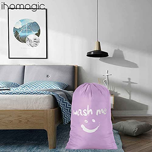 IHOMAGIC Extra Large Laundry Bag with Drawstring, Jumbo Size Washing Bag - Foldable Clothes Bag, Smile Durable Fabric Polyester Storage Bag for College Dorm Hotel Gym 61x92cm Purple — view 5