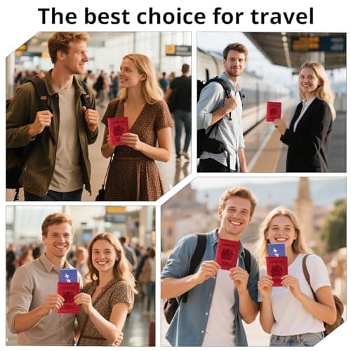 Cinocratic Passport Holder for Travel Accessories,RFID Blocking PU Leather Passport Cover Wallet Card Case for Men and Women (Red) — view 5