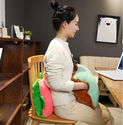 Rikyo 15" Stuffed Fruit Travel Blanket and Pillow Set, 3 in 1 Plush Hugging with Warming Hands Blanket for Kids Gift Travel Airplane Train Bed Office Nap (Cactus - Green) — view 3