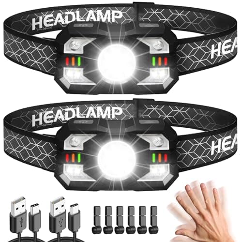 Hyted Head Torch Rechargeable, 2 Packs Super Bright 2000 Lumens LED Headlamp Headlight with Motion Sensor, 10 Light Modes, Waterproof Headtorch for Camping, Running,Cycling,Fishing
