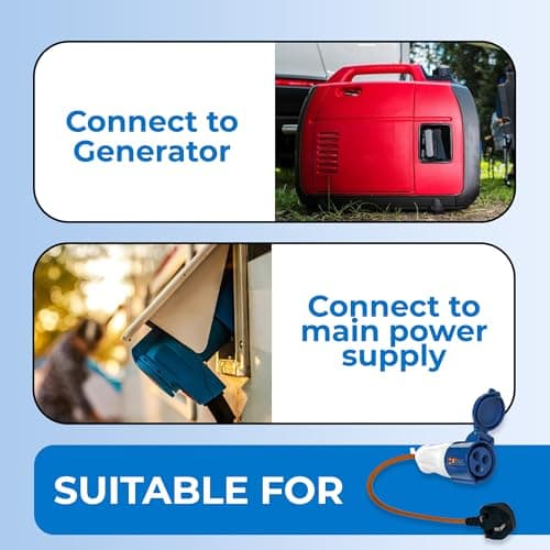 Double Dragon UK caravan mains hook-up adapter – 230V UK 3-pin plug to 16A CEE socket | 13A fused | IP44 splashproof | 50cm hi-vis red fly lead | for campervan, motorhome, RV, boat, generator — view 5
