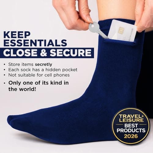 Wallet Sleeve Wallet Socks - Anti Pickpockets Crew Socks for Women and Men w/Hidden Zipper Pockets, Cotton Socks Ideal for Travel, Running, Black, 7.5-12 UK — view 5