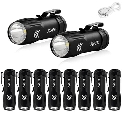 KunHe 10 Pack Small Rechargeable Torch Bulk USB-C Mini High Lumen Torch Clip-on Portable Pocket Flash Light for EDC Emergency Home Use