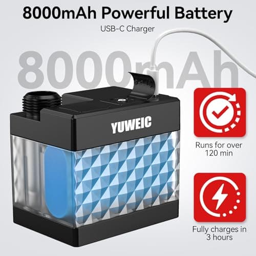 YUWEIC Portable Shower for Camping, 8000mAh Rechargeable Shower Pump with Shower Head, LED Display, 3-Mode Pressurized Showerhead, Outdoor Camp Pump for Travel, Hiking, Car, Pet — view 5