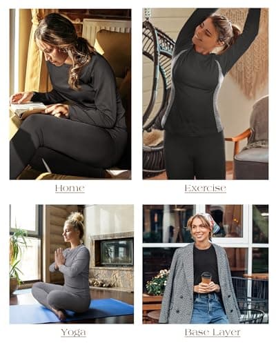 Roadbox Thermal Underwear Base Layer for Women Fleece Lined Crew Neck Long Johns Warm Top & Bootom Set Ski Winter Navy Blue — view 5