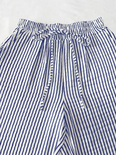 Women's Casual Striped Pants Drawstring Elastic Waist Straight Wide Leg Trousers with Pockets Casual Lightweight Comfortable Dress Work Palazzo Pants Loose Outdoor Holiday Travel Slacks Blue Small — view 4