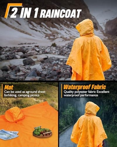 Snowalva Poncho Waterproof Adult 2024 Newly Upgraded Fabric Zipper Lightweight Reusable Rain Poncho Adult Waterproof Traveling Festival Poncho Waterproof Adult for Outdoor Camping Cycling Orange — view 6