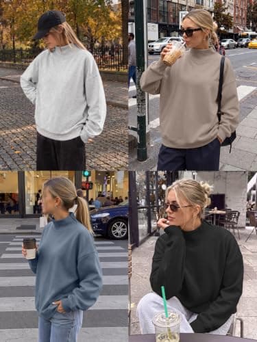 LILLUSORY Womens Oversized Sweatshirts UK Mock Neck Tops Black XL — view 6