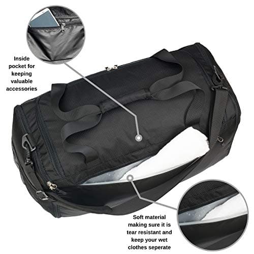 Foldable 40L Gym Bag - Mens & Womens - Sports Duffle - Travel & Airport Bag - Black with Shoe Compartment & Wet Pocket - Waterproof — view 6