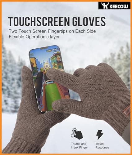 KEECOW Mens Winter Gloves,Womens Thermal Warm Knit Touchscreen Gloves with Fleece Lining for Running Ski Outdoor（Coffee） — view 3