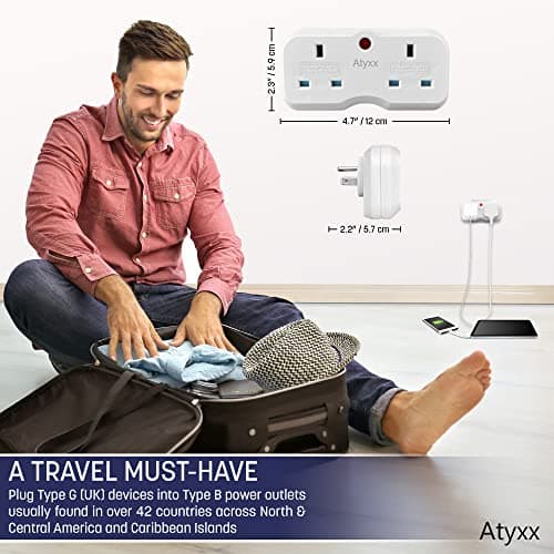 Atyxx America Plug Adaptor - Double Socket UK To US Travel Adapter, Power Indicator Light Easy To Remove Space Saver, UK To Thailand Plug Adapter, USA Plug Type B for Canada Mexico Dominican Republic — view 4