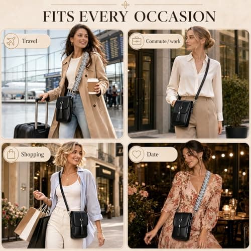 ONETOALL Genuine Leather Crossbody Bags for Women Anti-Theft with 2 Straps — view 2