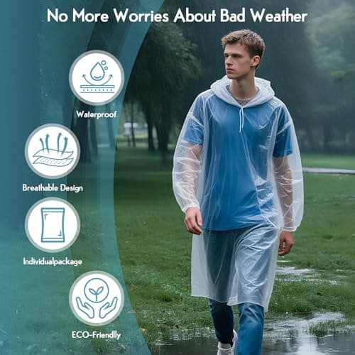 TIECHI Disposable Rain Poncho - Emergency Raincoats Poncho Waterproof Adult Rain Coats With Hood and Sleeves Ideal for Outdoor, Fishing, Camping — view 4