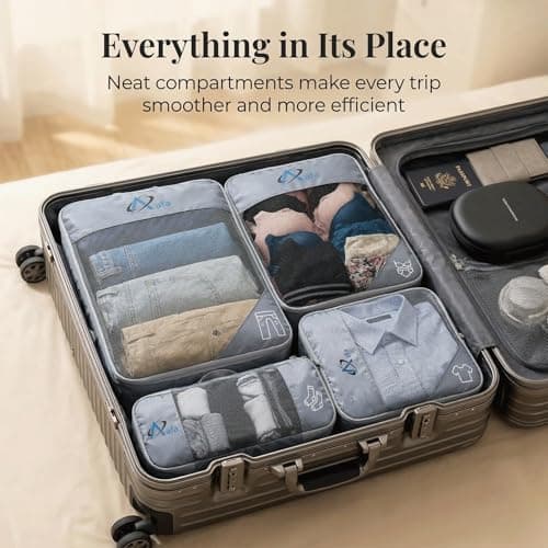 Aafa Compression Packing Cubes for Suitcases,7 Set Ultralight Packing Cubes for Carry on Suitcase,Travel Essentials, Multifunction Organisers, Holiday & Camping Accessories, Grey — view 6