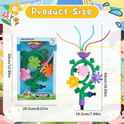 Water Sprinkler for Kids, Spinning Flower Water Sprinkler Toddler Outdoor Toy with 5 Wiggle Tubes and Hose Adapters, Easy to Install Summer Water Toys Sprinklers for Yard Lawn Garden Game 3+ Year Old — view 2