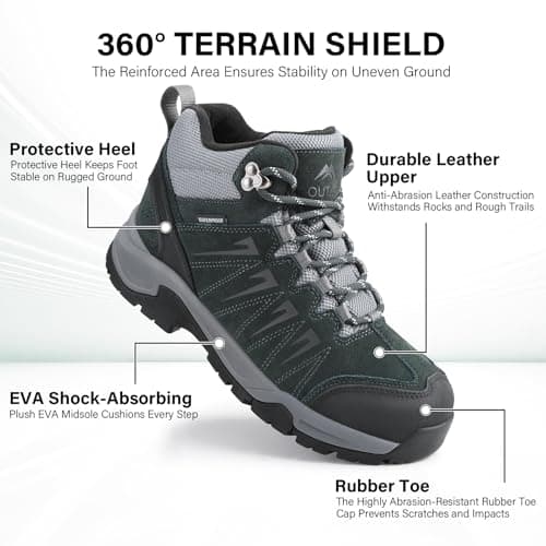 OUTJET Men's Waterproof Hiking Boots Lightweight Comfortable Leather Mid Ankle Outdoor Trekking Boot — view 5