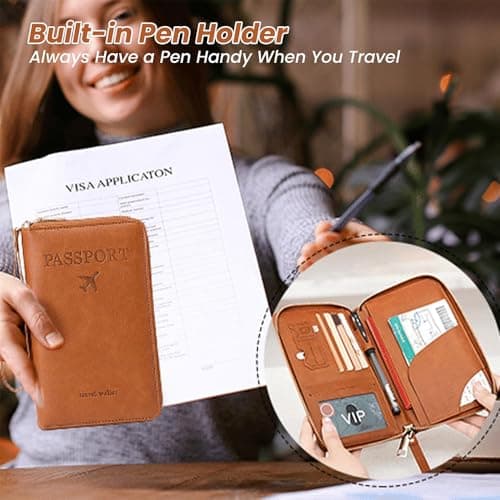 Passport Holder,RFID Travel Wallet,Multi-Functional RFID Passport Wallet,Passport Holder for Travel Holiday Essentials,Multi Functional Card Folder for Travel Women and Men Accessories (Pink) — view 6