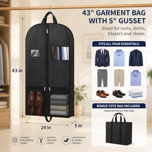 43 Inch Suit Bag, 2 Pack Foldable Garment Bags for Travel and Storage — view 2