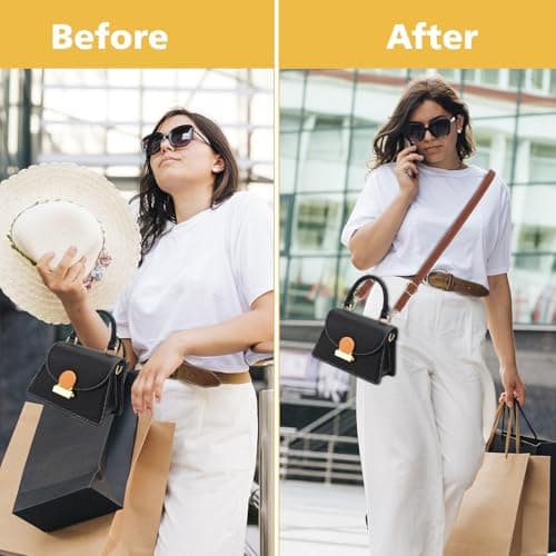 Telooco Purse Strap Replacement 85-150cm Adjustable Leather Belt for Purse Crossbody Bag Handbags (Brown Strap, Gold Buckle) — view 4