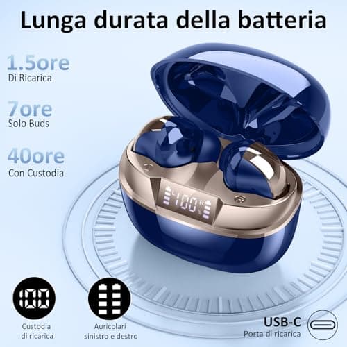 AOSRAU Wireless Earbuds, Bluetooth 5.3 Mini Headphones, Noise Cancelling Mic, Waterproof, Blue Gold — view 4
