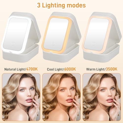 JIZZU Makeup Bag with Mirror, Lighted Vanity Case for Travel, Lighted Cosmetic Case with 3 Color Light, Portable Travel Cosmetic Organiser with Compartments for Women Outing Trip Tour(White) — view 4